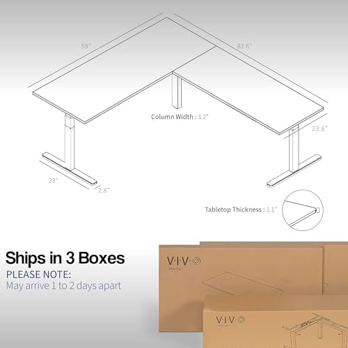 VIVO Electric Height Adjustable 83 x 60 inch Corner Stand Up Desk, 2 Light Wood Solid Table Tops, Black Frame, Memory Controller, L-Shaped Workstation, 3E Series, DESK-KIT-3E8BC VIVO