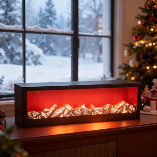steladomus Faux LED Fireplace with Electric Fireplace Logs, ONLY Light NO Heat decorativa chimenea para sala, Portable Artificial Fire Place USB/Battery Operated, Fake Flame Effect Decor steladomus