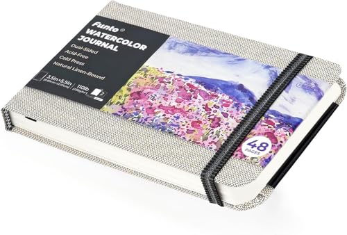 Funto Watercolor Journal, 3.5x5.5, 48 Pages, Cold-Pressed, Inner Pocket, 110lb/230gsm, Art Supplies for Watercolor Techniques and Mixed Media Funto