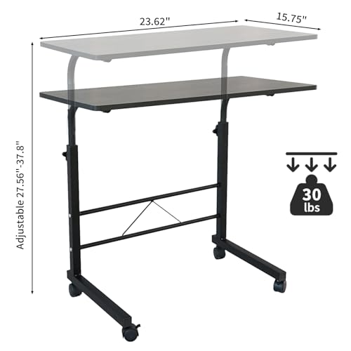 Karl home Side Table Mobile Standing Desk Adjustable Height Portable Laptop Table, TV Tray Computer Workstation Sofa Bed Teble for Home Office, Desktop 23.62" L x 15.75" W, Black Karl home