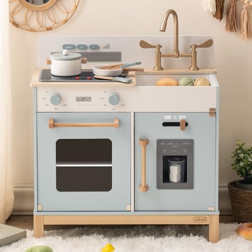 ROBUD Montessori Kids Kitchen Playset, Wooden Play Kitchen, Pretend Toddlers Kitchen Toy with Accessories, Baby Gift for Ages 3 4 5 6 7 8 ROBUD