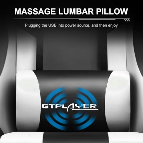 GTPLAYER Gaming Chair, Computer Chair with Footrest and Lumbar Support, Height Adjustable Game Chair with 360°-Swivel Seat and Headrest and for Office or Gaming (Snow White) GTPLAYER