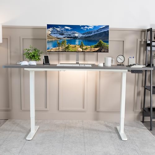 VIVO Electric Stand Up Desk Frame, DIY Workstation, Frame Only, Dual Motor Ergonomic Standing Height Adjustable Base with Memory Controller, White, VIVO
