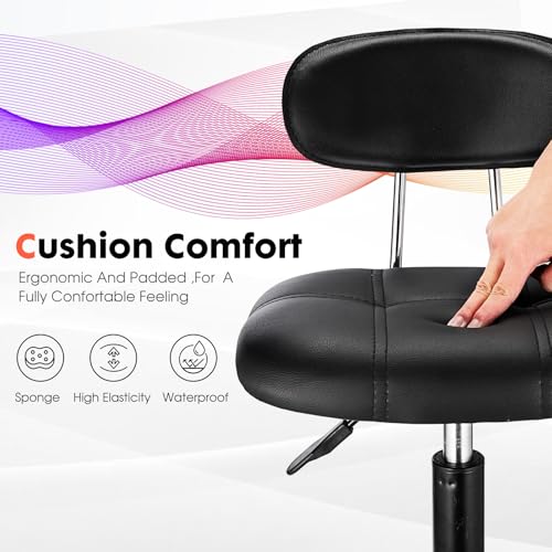 FNZIR Square Rolling Stool with Backrest Height Adjustable Chair Swivel Drafting Chair Stool Chair with Wheels Stable Base Foot Black FNZIR