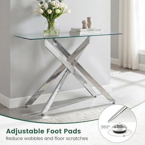 Giantex Glass Console Table, 45" Modern Entryway Table w/Clear Tempered Glass Top & Heavy Duty Metal Tubular Legs, Accent Sofa Tables, Behind Couch Tables for Living Room, Entrance, Hallway, Silver Giantex