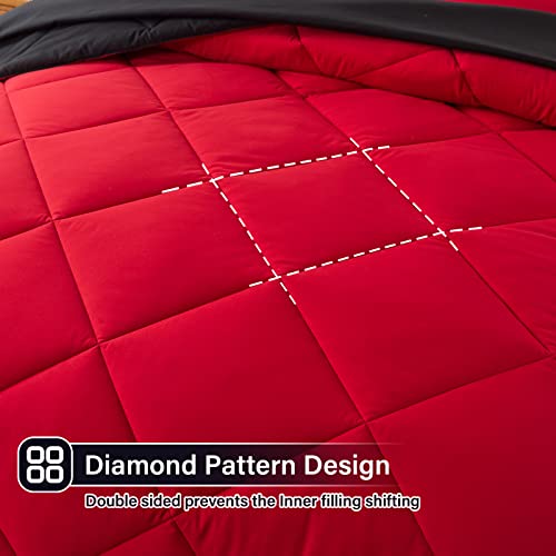 Cosybay Bed in a Bag King Reversible Comforter Sets 7pcs All Season Down Alternative Bedding Sets Red and Black with Comforter, Pillow Shams, Flat Sheet, Fitted Sheet and Pillowcase