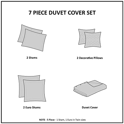Intelligent Design Duvet Set 100% Cotton Jacquard, Tufts Accent, Shabby Chic All Season Cover for Comforter, Matching Shams, Decorative Pillows, Full/Queen (88 in x 92 in), Navy 7 Piece Intelligent Design