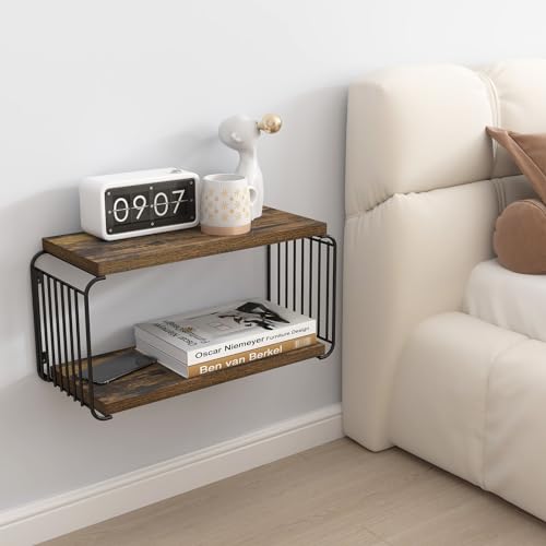 MXCSE Floating Nightstand Shelves, Modern Night Stand for Bedroom, Wood Floating Shelf for Wall, Nightstand Bedside Table, Mid Century Wall Shelves for Living Room, Bedroom (1, Brown) MXCSE