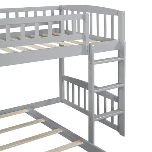 LZ LEISURE ZONE Twin Over Twin Bunk Bed, Wood Bunk Bed with Slide and Ladder, Gray LZ LEISURE ZONE