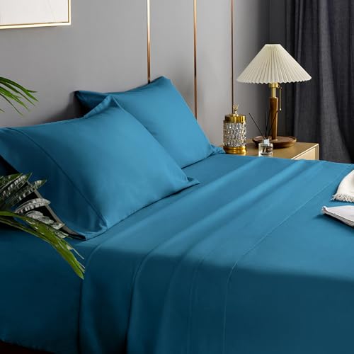 ILVOE King Size Sheet Set, King Size Bed Sheets 4 Pieces, Breathable and Soft Hotel Style Sheets Set, Microfiber Sheets with Deep Pockets, Easy Care, Peacock Blue ILVOE