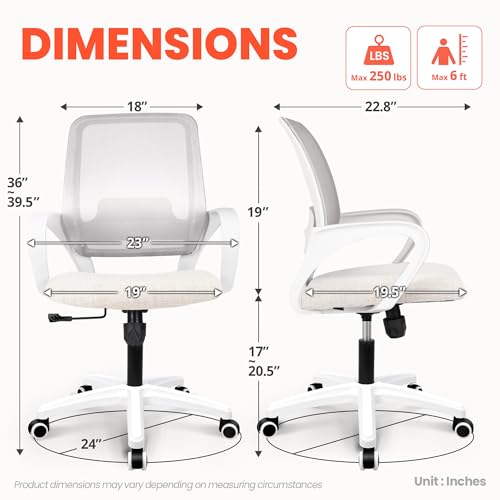 NEO Chair Office Desk Ergonomic Mesh Computer Chair with Lumbar Support Adjustable Height Swivel Rolling Wheels Comfy Mid Back Task Chair for Home Bedroom Vanity Study (Ivory) NEO CHAIR
