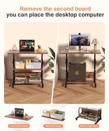 QZMDSM Laptop Desk Adjustable Desk Small Standing Desk Home Office Desks for Small Spaces Portable Desks Table for Bedrooms,Mobile Rolling Computer Work Desks on Wheels QZMDSM