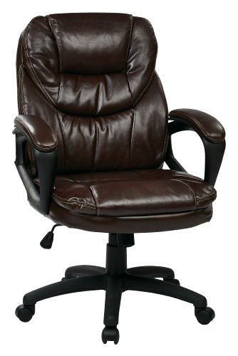 Office Star FL Series Faux Leather Manager's Adjustable Office Chair with Lumbar Support and Padded Arms, Chocolate Office Star Products