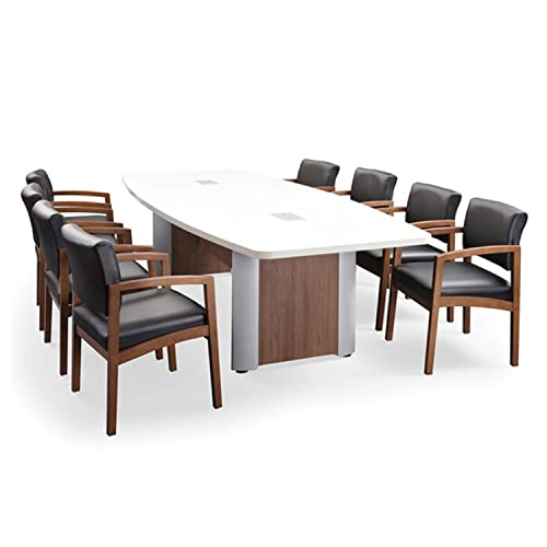 Thaweesuk Shop 10 ft Modern Boat Shaped Conference Table Hide Wires Inside Elliptical Metal Legs Desk Grommets Racetrack Silver 2 Power Modules Room Boardroom Meeting Business Furniture Wood White Generic