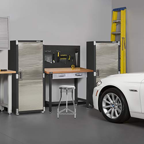 Seville Classics Pegboard Workcenter with 23 Peg Hook Assortment and Drawer Table, 48", Satin Graphite Seville Classics