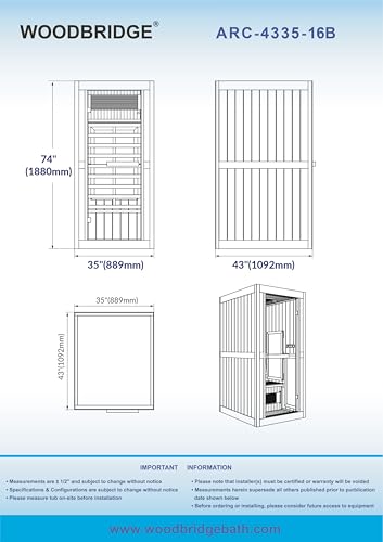 Woodbridge Infrared Home Sauna Room 1 Person Japanese Cedar Indoor Sauna with 7 Carbon Heaters, Red Light Therapy, Bluetooth Speaker, Intelligent Control Panel, Tempered Glass & Top Vent WOODBRIDGE