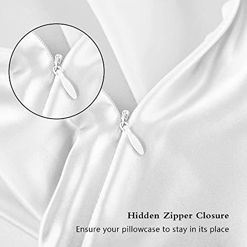Silk Pillow Cases 2 Pack, Mulberry Silk Pillowcases Standard Set of 2, Health, Smooth, Anti Acne, Beauty Sleep, Both Sides Natural Silk Satin Pillow Cases for Women 2 Pack with Zipper for Gift,White DKBslik