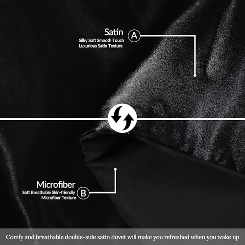 Whale Flotilla 3-Piece Reversible Silky Soft King Size Comforter Bedding Set, Luxurious Satin Comforters Oversized with 2 Satin Pillowcases, Lightweight Duvet for All Seasons, Black Whale Flotilla