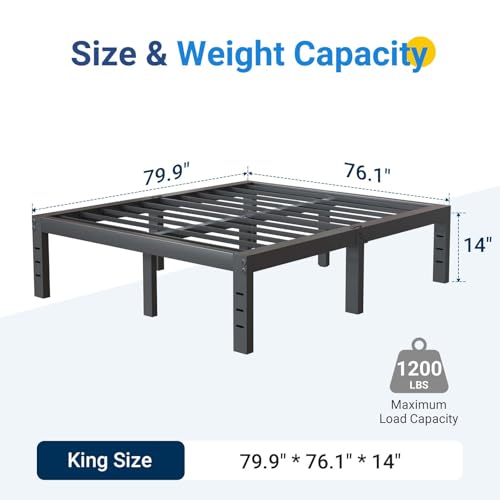 Avenco Metal Platform Bed Frame King Size 14 Inch – Noise Free Quiet Design, Heavy Duty Steel Support, Under Bed Storage, Easy Assembly, No Box Spring Needed Avenco