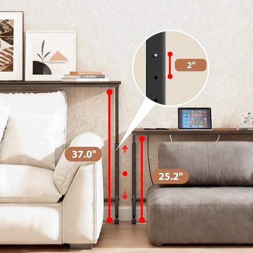 Keelian 78 inch Narrow Console Table with Outlet,Adjustable Height(25"-37") Behind Sofa Table,Couch Behind Table Skinny,Couch Shelf with Charging Station,Long Entryway Table for Living Room,Brown Keelian