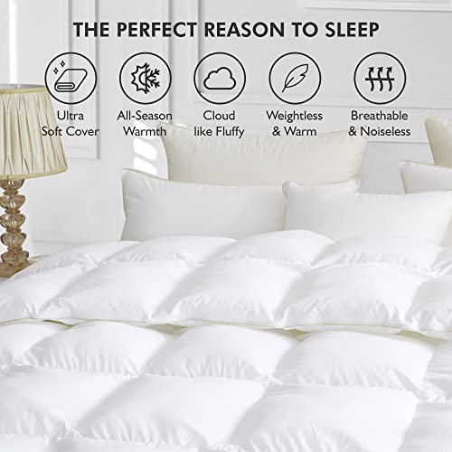 Luxurious White Solid Medium Weight, Twin Size Goose Feathers Down Comforter for All-Season Weather Duvet Insert, Premium Baffle Box, 100% Egyptian Cotton Cover, 55 oz. Fill Weight EGYPTIAN BEDDING
