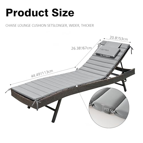 Minventiss Chaise Lounge Cushion Outdoor Set of 2,Patio Foldable Chaise Lounger Cushion,Foldable Waterproof Pool Lounge Chair Cushions with Straps, Lounger Cushions for Outdoor Furniture,71''Lx21''W