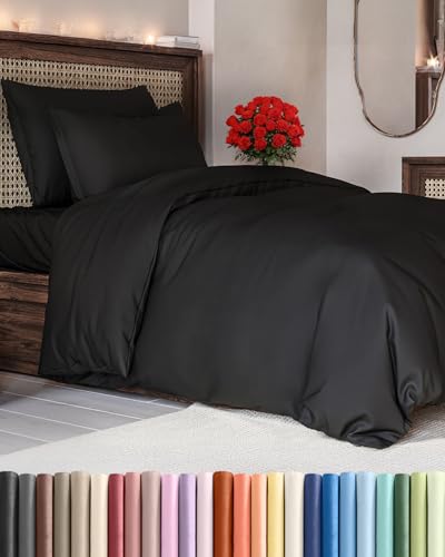 Black Duvet Cover Twin/Twin XL Size - Extra Soft Twin/Twin XL Size Duvet Cover - Lightweight & Breathable - Easy Care & Fade Free w/Zipper Closures & Ties - 68" x 90" Inches - Comforter Not Included CGK Unlimited