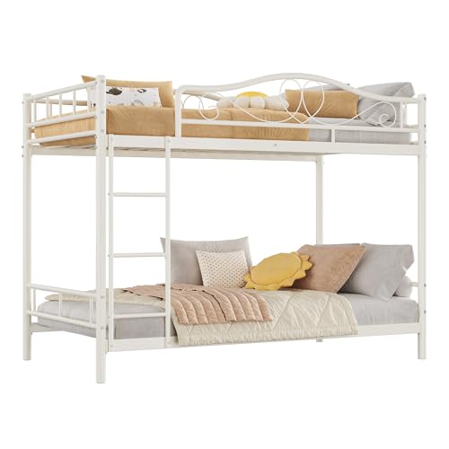 GarveeHome Bunk Bed Twin Over Twin, Heavy Duty Metal Bunk Bed with Safety Guardrail & Ladder, 400 LBS Weight Capacity, Space-Saving Design, Noise Free, No Box Spring Needed, Easy Assemble GarveeHome