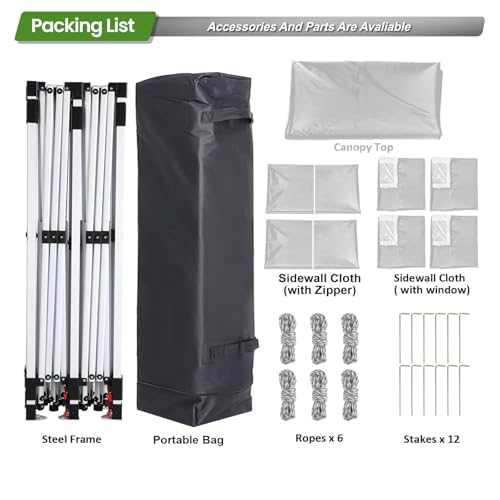 10' x 20' Pop Up Canopy Tent with 6 Removable Sidewall, Commercial Instant Canopy with Carry Bag, Adjustable Outdoor Shelter Tent for Parties, Festival, Event, White Morngardo