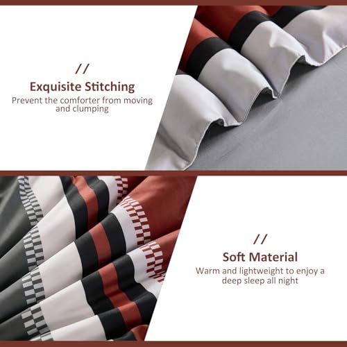 WONGS BEDDING Queen Comforter Set, 7 Pieces Comforter Set Queen, Red Bed in a Bag, Soft Micorfiber Striped Bedding Set with Comforter, Flat Sheet, Fitted Sheet, Pillow Shams, Pillowcase WONGS BEDDING