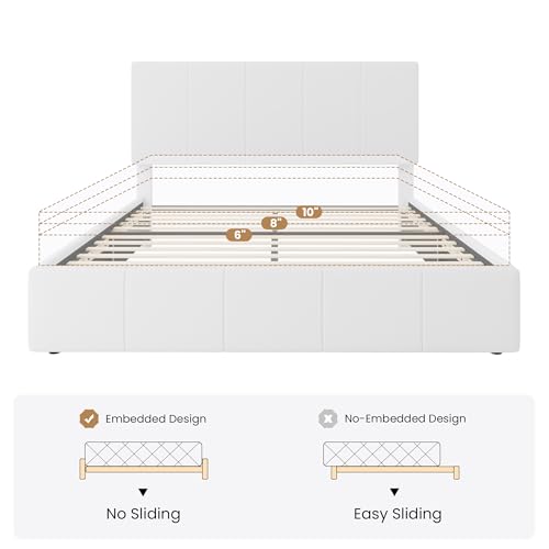 SHA CERLIN Full Size Bed Frame, Velvet Upholstered Platform Bed, Vertical Channel Tufted Adjustable Headboard, Low Profile Bed Frame, No Box Spring Needed, Easy Assembly, White SHA CERLIN
