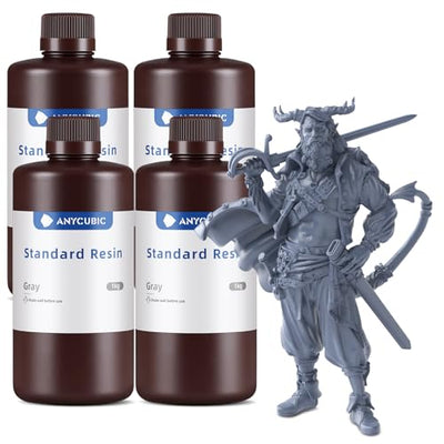 ANYCUBIC 3D Printer Resin Bundle, 405nm High Precision Fast Curing UV Photopolymer Resin for LCD 3D Printing, 4Packs*1kg Grey, 4kg in Total