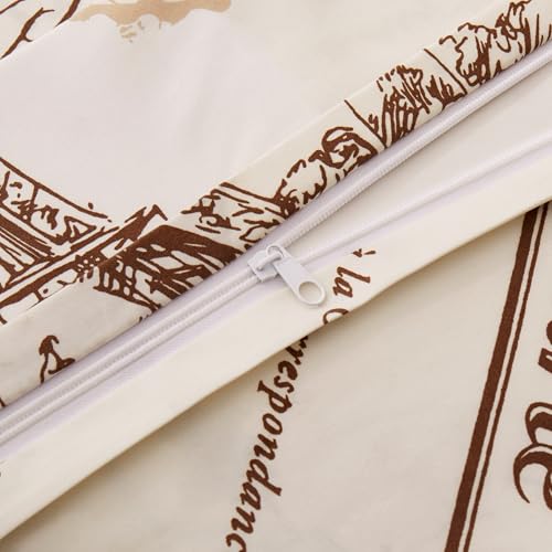 Marina Decoration Ultra Soft Silky Zipper Rich Printed Rayon from Bamboo All Season 2 Pieces Duvet Cover Set with 1 Pillowcase, Eiffel Tower Ivory Pattern Twin/Single Size Marina Decoration