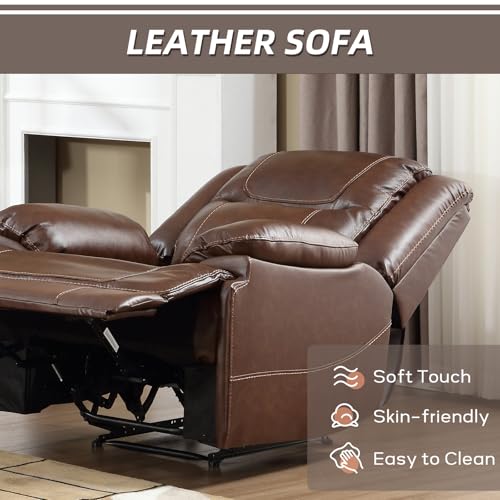 EBELLO Genuine Leather Manual Recliner Chair, Reclining Sofa Chair Couch for Living Room, Bedroom Furniture, Meeting Room, Brown EBELLO