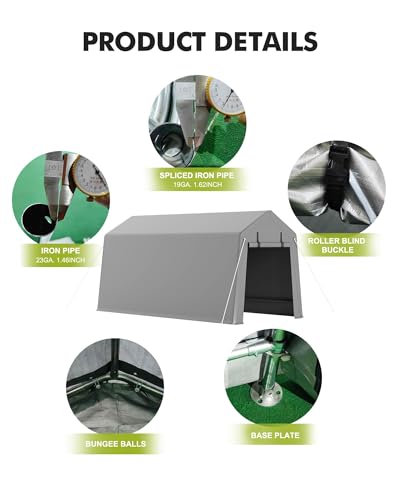 7 x 8 x 15 ft Heavy-Duty Outdoor Storage Shed Tent with Waterproof Tarp, Portable Carport Garage Shelter with Roll-Up Zipper Door & Vents for Motorcycle, Bike, Lawn Mower, Garden Tools GAOMON