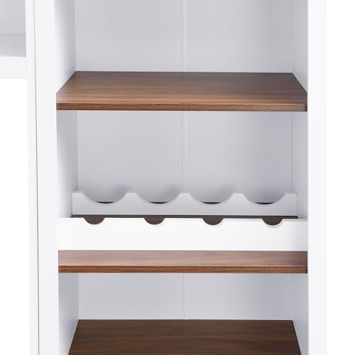 Ball & Cast Farmhouse 4-Piece Wall Unit Entertainment Media Center Set with Bookshelf for TVs Up to 70",Large Entertainment Wall Unit TV Stand W/Adjustable Shelves and Wine Rack,for Living Room,White Ball & Cast