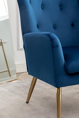 Roundhill Furniture Sovarol Velvet Button-Tufted Wing Back Accent Chair, Blue Roundhill Furniture