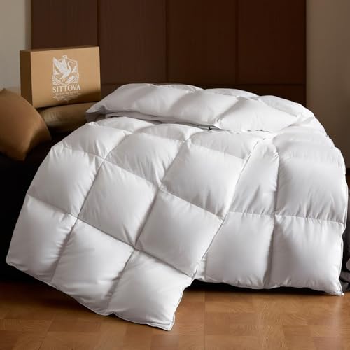 Goose Down Fiber Comforter King Size – All-Season Hotel Quality Duvet Insert, High Fill Power, Ultra Soft 100% Cotton, Box-Stitched, Breathable, Lightweight Luxurious White Bedding, 90"x 106" Sittova