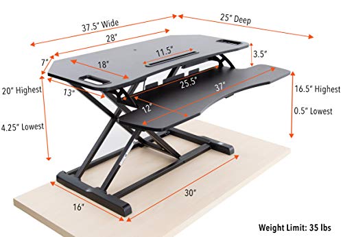 Flexpro Hero Corner Standing Height Adjustable 37 inch Desk Converter, for Cubicles & L-Shaped Desks, 2 Level Sit to Stand Workspace with Keyboard Shelf & Monitor Riser, (Black, 37 x 18 x 4.5 to 20) Stand Steady