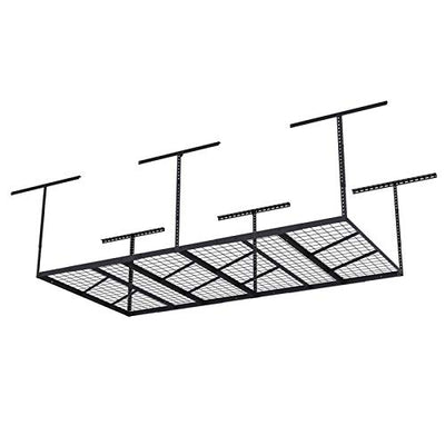 FLEXIMOUNTS Pro 4x8 Overhead Garage Storage Rack,Adjustable Garage Storage Organization Systerm,Heavy Duty Metal Garage Ceiling Storage Racks,800lbs Weight Capacity,Black