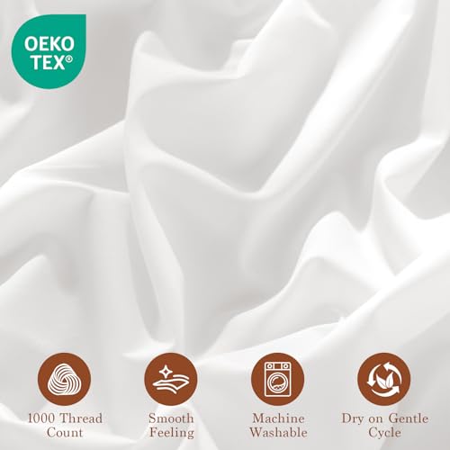 REDASW 100% Egyptian Cotton Sheet Set 4 Pcs Queen Size Sheets 1000 Thread Count Breathable Soft Bedding Set Fitted Sheet with 16" Deep Pocket (Queen, White) REDASW