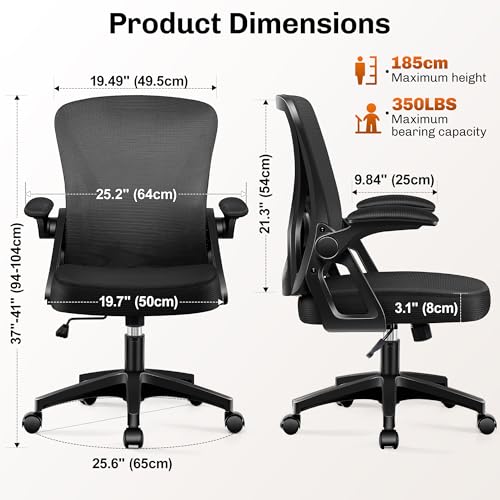 Office Chair, Ergonomic Home Computer Desk Chairs, Comfy Breathable Mesh Chair with Adjustable Lumbar Support Flip-up Armrests, Executive Task Chair with High Back for Home Office Rolling Swivel Chair BestGlory
