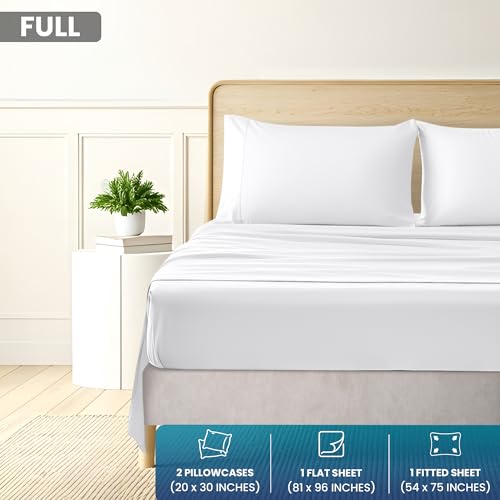 Utopia Bedding Full Size 4 Piece Sheet Set - Brushed Microfiber - Soft Bed Sheets for Full Size Bed - Includes 1 Fitted, 1 Flat, & 2 Pillow Cases - Deep Pocket (White) Utopia Bedding