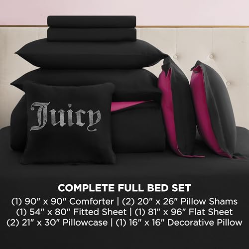 Juicy Couture Alexis Reversible Comforter Set, Full Bed in a Bag – Black/Hot Pink, 8-Piece Bedding Collection Juicy Couture