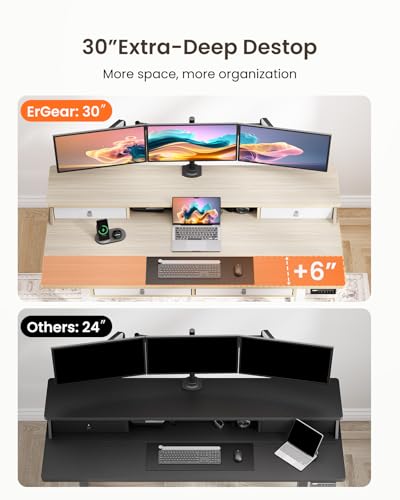 ErGear Electric Standing Desk with 4 Drawers, Height Adjustable Desk with Storage, C-Clamp Mount Compatible, Computer Home Office Table with Cable Management Tray ErGear