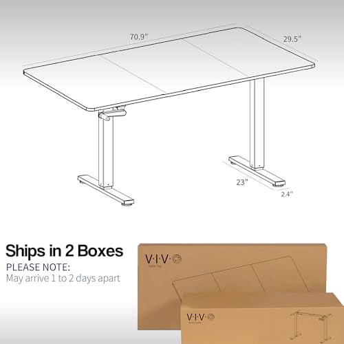 VIVO Manual Height Adjustable 71 x 30 inch Stand Up Desk, Reclaimed Wood Table Top, Black Frame, Standing Workstation with Foldable Handle, DESK-KIT-MB7P VIVO