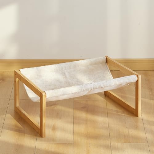 kiplant Elevated Cat Bed, Large Cat Hammock Bed, Bamboo Wood Cat Hammock for Outdoor, 25 X 16.5 Inch Elevated Pet Furniture Suitable for Kitty, Puppy, Rabbit, Bunny and Small Animal kiplant