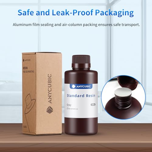 ANYCUBIC 3D Printer Resin, 405nm SLA UV-Curing Resin with High Precision and Quick Curing & Excellent Fluidity for LCD 3D Printing (Grey, 500g) ANYCUBIC