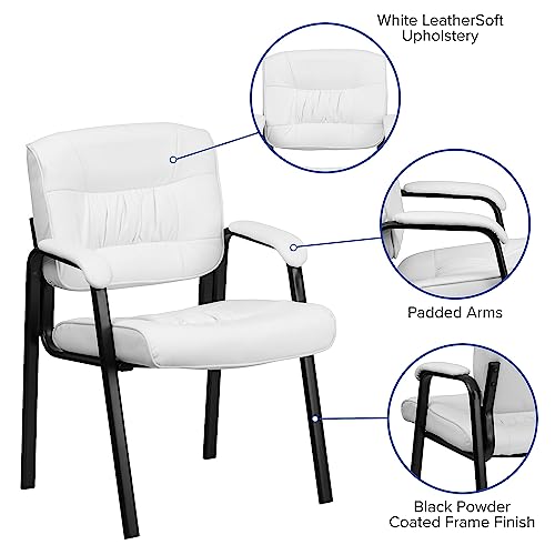 Flash Furniture Haeger White LeatherSoft Executive Side Reception Chair with Black Metal Frame Flash Furniture