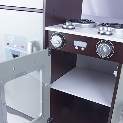 Kitchen Playset for Kids Ages 3-8, Wooden Pretend Play Kitchen, Incloud Telephone, Ice Maker, Refrigerator, Dimensions: 35” H x 31” W x 12” D KIDS TOYLAND